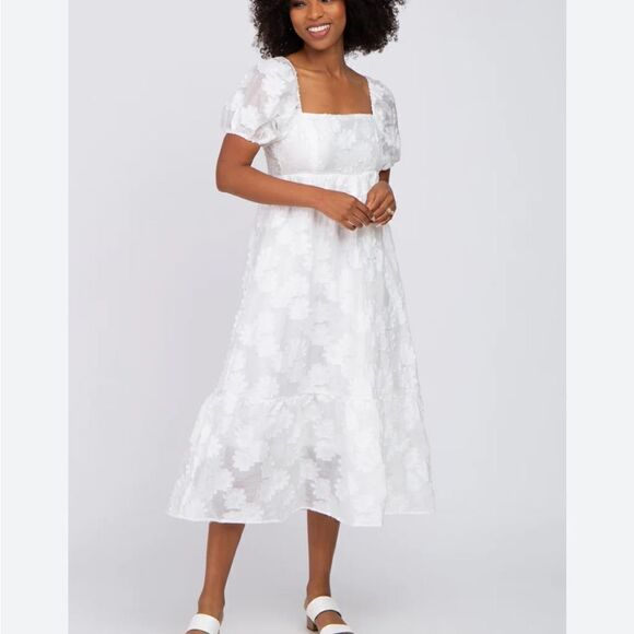 Just Me White Empire waist relaxed fit Floral Print Dress L - Picture 1 of 12